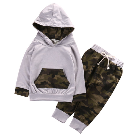 2 Pcs Baby Camouflage Clothing Set Babies Boy Girl Hooded Clothes Sets Infant Boys  Hoodie Tops+Pants 2pcs Outfits