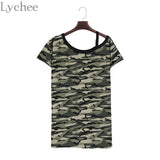 Lychee Harajuku Summer Women Dress Strap Camouflage Off Shoulder Short Sleeve Casual Loose T Shirt Dress