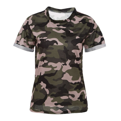 Summer Style Woman Tops Camouflage Casual Tees Crew Neck Print Rolled Women Short Sleeve T-shirt Camo Cotton Clothing 2017 New