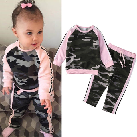 2PCS Toddler Kids Girl Clothes Camouflage T-shirt Tops + Long Pants Outfits Clothing Set Sport Suit Children Tracksuit Costume