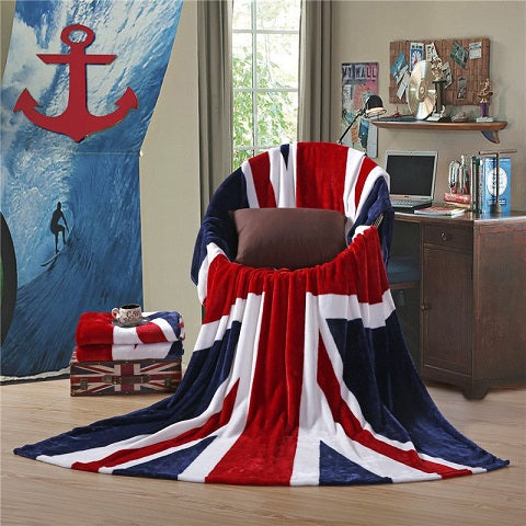 2017 New British Style Super Soft Coral Fleece Blankets Mantas Adulto Para Cama British United States Flag Flannel Throw 150x200